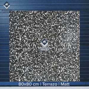 Gạch 80x80 Terrazzo đá mài màu đen hạt trắng mờ