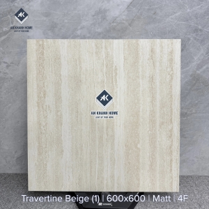 Gạch 60x60 vân travertine màu kem nhạt mờ 