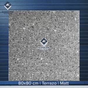 Gạch 80x80 Terrazzo màu xám đậm hạt xám và trắng nhỏ mặt mờ