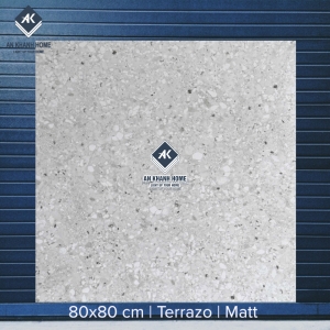 Gạch 80x80 Terrazzo màu xám kem nhạt hạt trắng nhỏ mờ