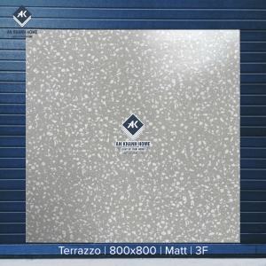 Gạch 80x80 Terrazzo màu xám nhạt hạt trắng lớn mặt mờ