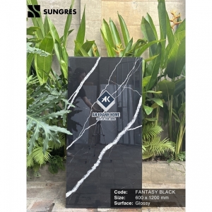 Gạch Ấn Độ 60x120 Đen Vân Đá Maquina Black Bề Mặt Siêu Bóng