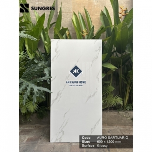 Gạch Ấn Độ 60x120 Trắng Vân Xám Auro Satuario Bề Mặt Siêu Bóng