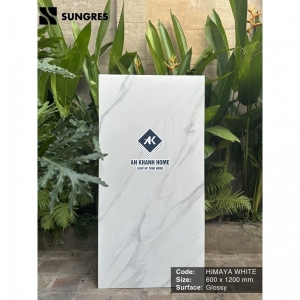 Gạch  Ấn Độ 60x120 Trắng Vân mây xám Hymalaya White Bề Mặt Siêu Bóng