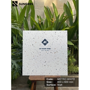 Gạch Ấn Độ 60x60 Terrazzo Metro White Bề Mặt Mờ