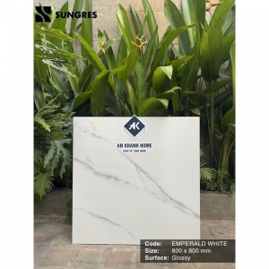 Gạch Ấn Độ 80x80 Màu Trắng Vân Đá Mable Emperald White AK-80.002 Bề Mặt Bóng