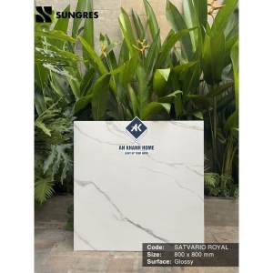 Gạch Ấn Độ 80x80 Màu Trắng Vân Khói Đậm Hiện Đại Satvario Royal AK-80.006 Bề Mặt Bóng
