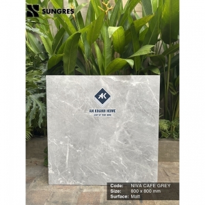 Gạch Ấn Độ 80x80 Màu Xám Vân Đá Niva Cafe Grey AK-80.007M Bề Mặt Mờ