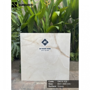 Gạch nhập khẩu  Ấn Độ 80x80 màu kem vàng vân đá Onyx Ice