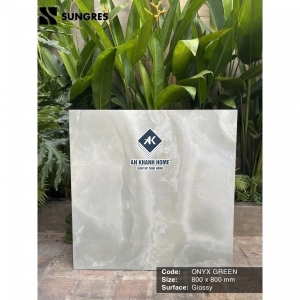 Gạch Ấn Độ 80x80 Xanh Ngọc Bích Vân Mây Onyx Green AK-80.027 Bề Mặt Bóng