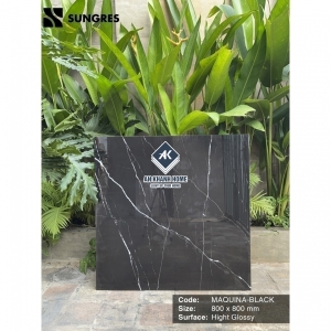 Gạch Ấn Độ 80x80 Màu Đen Vân Đá Marble Maquina Black AK-88D1 Bề Mặt Siêu Bóng