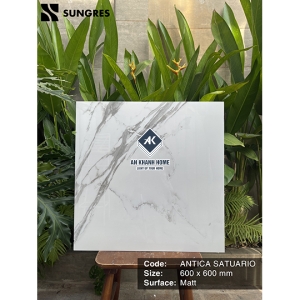 Gạch Ấn Độ 60x60 Trắng Vân Khói Antica Satuario Bề Mặt Bóng