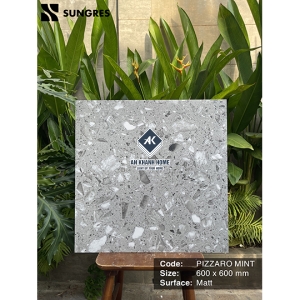 Gạch Ấn Độ 60x60 Terrazzo Xám PIZZARO MINT Bề Mặt Mờ