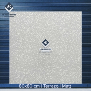 Gạch 80x80 Terrazzo đá mài màu trắng xám hạt trắng mờ 