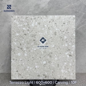 Gạch 60x60 Ấn Độ vân hạt Terrazzo màu trắng kem bề mặt carving chạm khắc
