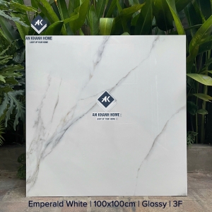 Gạch ấn độ 100x100 màu trắng vân đá Marble Emperald White bề mặt bóng