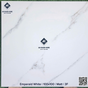 Gạch ấn độ 100x100 trắng mờ vân đá xám khói Emperald White