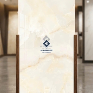 Gạch ấn độ 80x160 Petal Onyx Ivory vàng kem vân đá bóng kiếng cao cấp