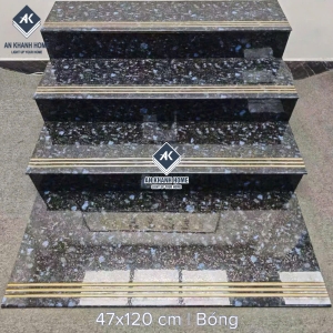 Gạch bậc cầu thang 47x120 giả đá hoa cương xanh đen nhũ vàng