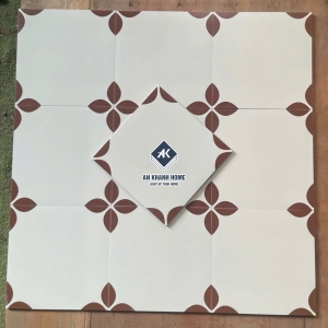 Gạch bông 30x30 giả cổ trắng hoa nâu 4 cánh     