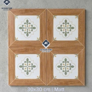 Gạch bông 30x30 hoạ tiết hoa lá đối xứng viền vân gỗ