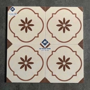 Gạch bông 40x40 đá mờ trắng kem hoa văn màu nâu