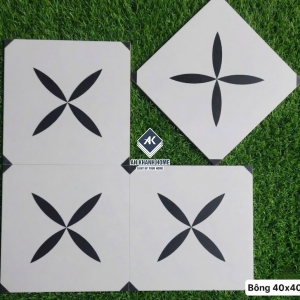 Gạch bông 40x40 nền trắng hoạ tiết cánh hoa đen