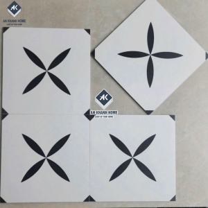 Gạch bông 40x40 nền trắng hoạ tiết cánh hoa đen cổ điển tối giản