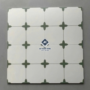 Gạch bông 40x40 nền trắng hoạ tiết cánh hoa xanh lá