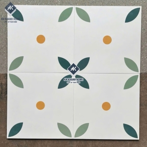 Gạch bông 40x40 nền trắng hoạ tiết lá xanh