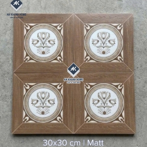 Gạch bông cổ điển 30x30 hoạ tiết viền giả gỗ hoa lá cách điệu