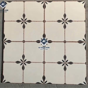 Gạch bông cổ điển 40x40 màu kem hoạ tiết đen