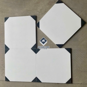 Gạch bông đá mờ 30x30 trắng nhấn đen
