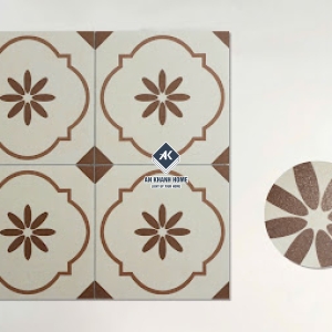 Gạch bông giả cổ 30x30 trắng kem hoạ tiết nâu be