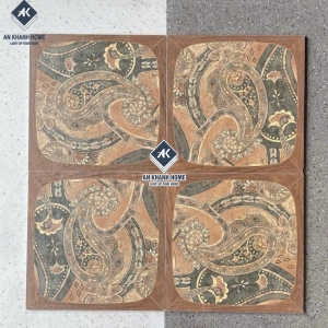 Gạch bông giả cổ 40x40 hoạ tiết Paisley nâu đất xám