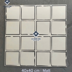 Gạch bông hoạ tiết ô vuông màu trắng kem 40x40cm