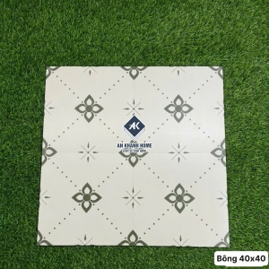 Gạch bông lát nền 40x40 hoa văn cổ điển nền trắng xám