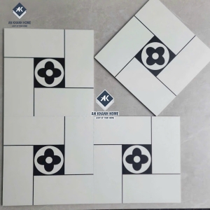 Gạch bông trang trí 40x40 đen trắng hoạ tiết hoa 4 cánh hiện đại