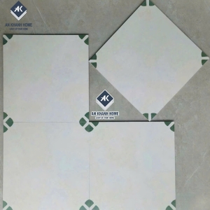 Gạch bông trung quốc 40x40 trắng kem hoa văn xanh lá