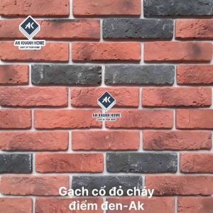 Gạch giả cổ ốp tường đỏ cháy điểm đen