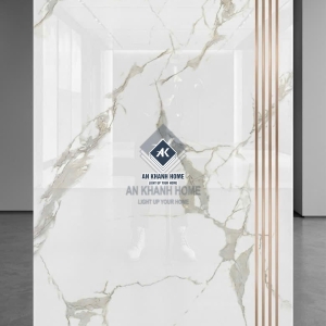 Gạch lát bậc cầu thang trắng vân đá xám vàng 47x100cm