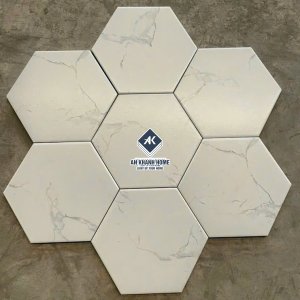 Gạch lục giác 200x230 mờ Marble giả đá trắng vân mây
