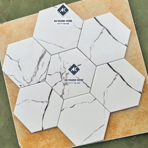Gạch lục giác 200x230mm men mờ trắng vân đá Marble xám đen