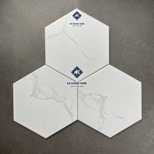 Gạch lục giác 20x23cm trắng mờ giả đá Marble vân xám
