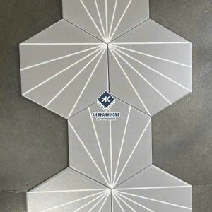 Gạch lục giác 20x23cm xám 5 tia trắng chỉ xòe quạt