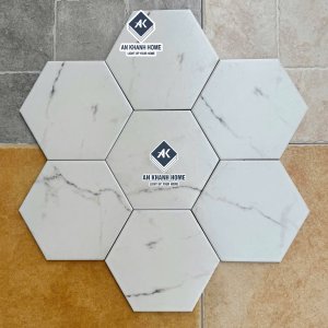 Gạch lục giác trung quốc 20x23cm trắng mờ vân xám