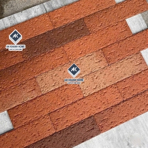 Gạch thẻ cổ nhám mix màu đỏ cháy nâu đậm cam nhạt