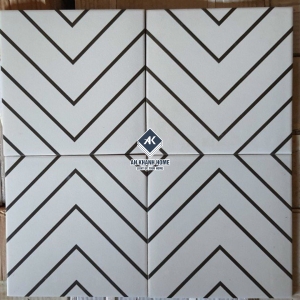 Gạch bông 20x20 màu tắng hoạ tiết xương cá màu đen bề mặt mờ