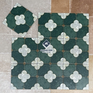 Gạch bông 20x20 MHB 2149 màu xanh lục hoạ cỏ 4 lá màu trắng bề mặt mờ