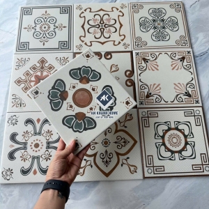Gạch bông 20x20 màu kem hoạ tiết ngẫu nhiên trộn lẫn bề mặt mờ